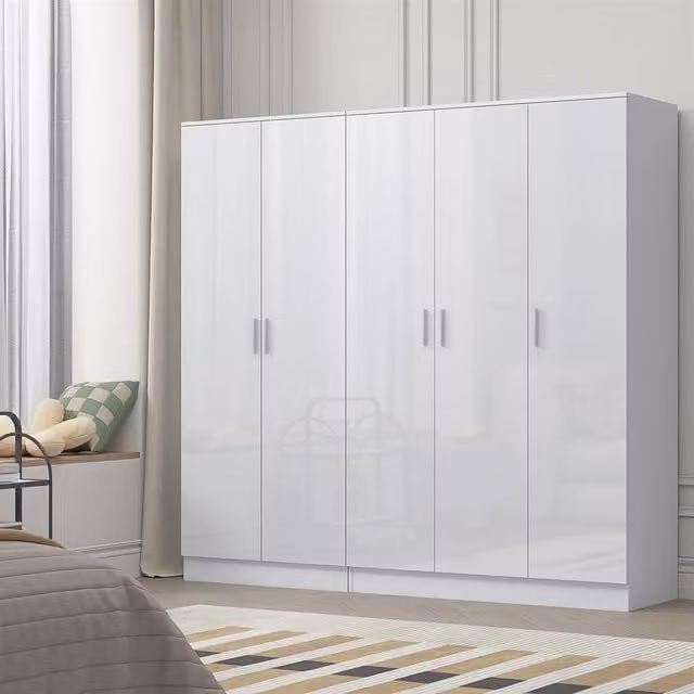 REFLECT Gloss Wardrobe Bundle with 3-Door and 2-Door Plain Designs in White Gloss and Matt White