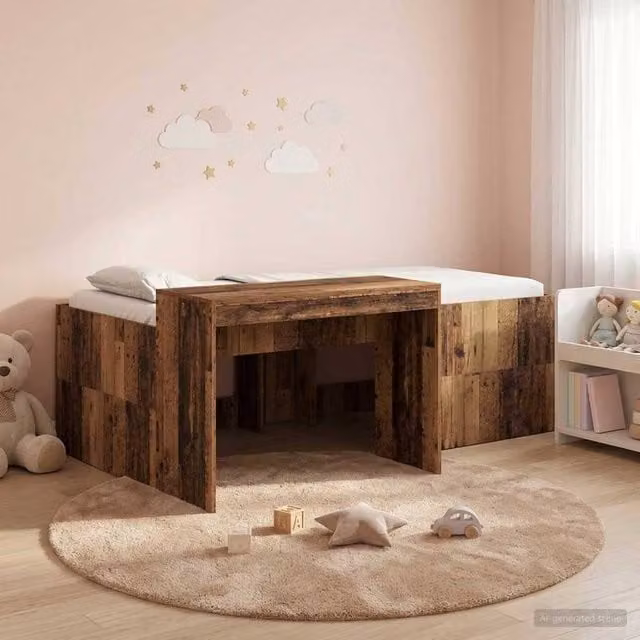 Berkfield Home Kids High Bed Frame with Desk in Brown, W/D/H: 90 x 200 cm – 1