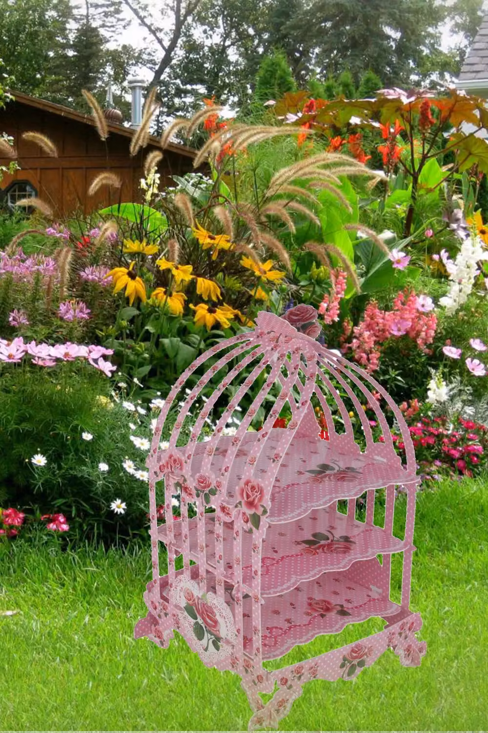 Neel Blue 3 Tier Vintage Birdcage Cupcake Stand and Dessert Tower in Pink and Blue – 3