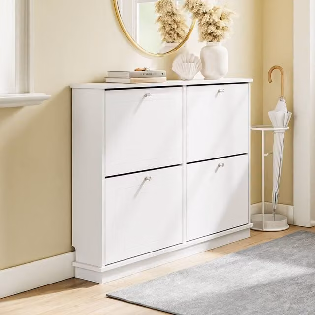 SoBuy Classic White MDF Flip-Door Shoe Cabinet with Tilting Compartments – 1