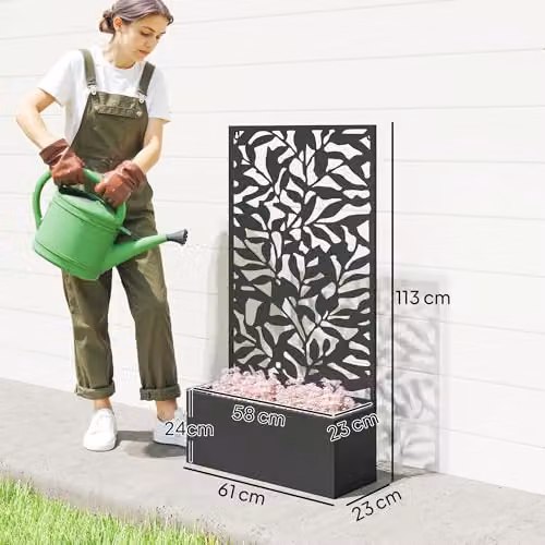 Outsunny Metal Garden Raised Bed with Trellis and Privacy Panel in Black – 7