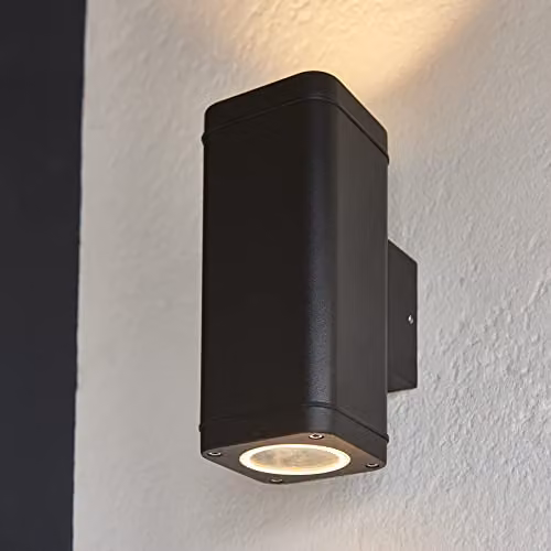 Loops Modern Up & Down Outdoor Wall Light in Black with Transparent Glass Diffuser – 2