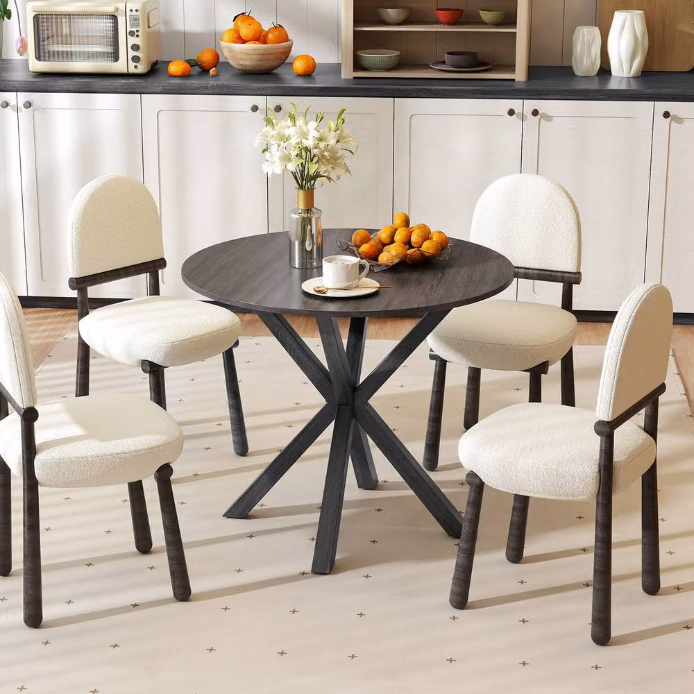 Gymax Round Rubberwood Dining Table in Black with Intersecting Base for 2-4 People – 5