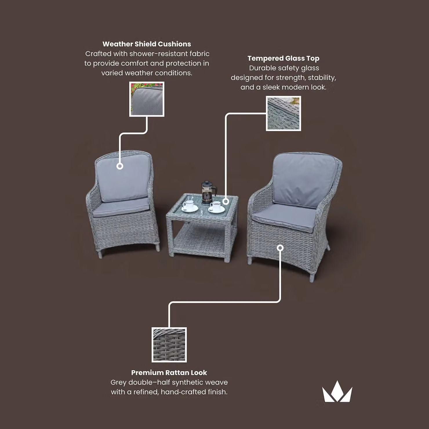Royalcraft Paris 3-Piece Imperial 2 Seater Garden Companion Set in Grey – 4