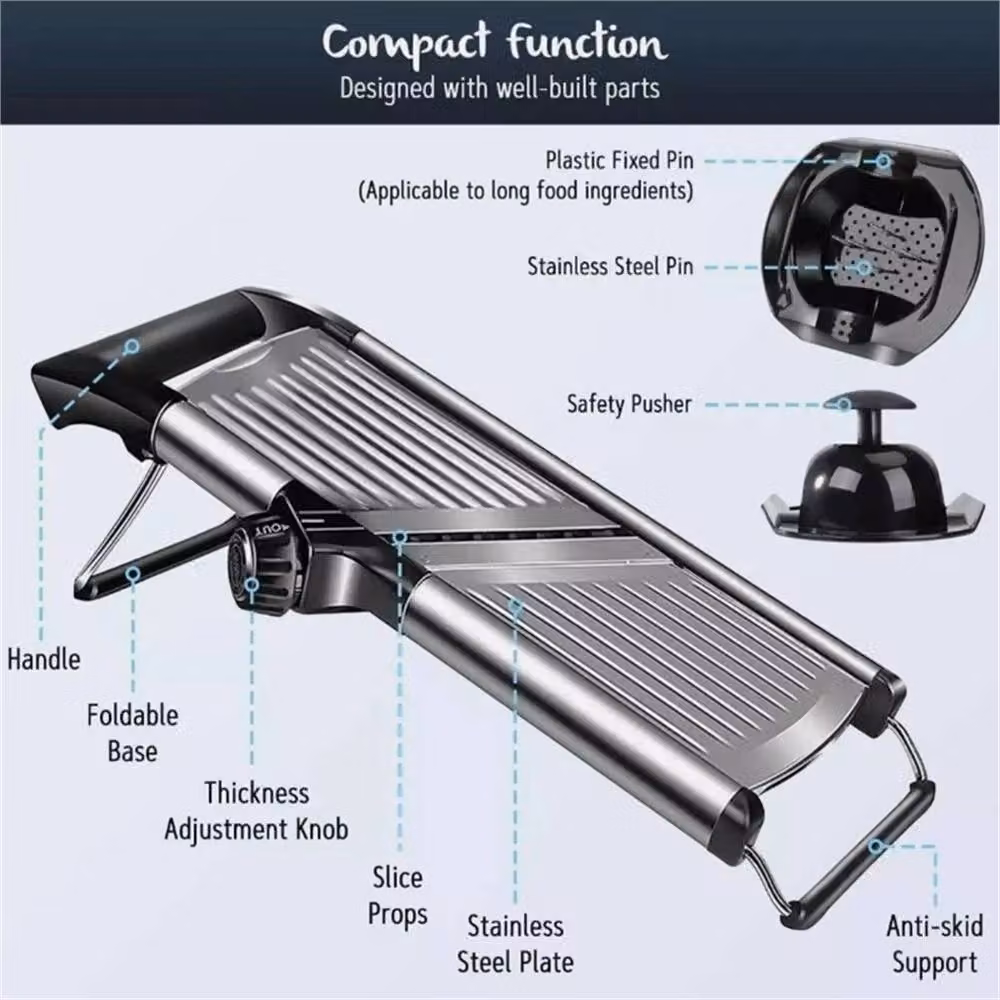 Nordara Professional Mandoline Slicer and Vegetable Fruit Cutter in Black Stainless Steel – 3