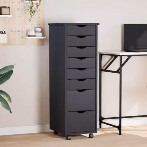 vidaXL Rolling Cabinet with Drawers in Grey Rustic Solid Pine Wood – 2