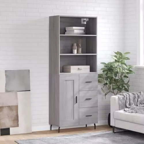 vidaXL Highboard in Grey Sonoma, Modern Freestanding Cabinet with Hinged Doors, W/D/H: 69.5 x 34 x 180 cm – 2