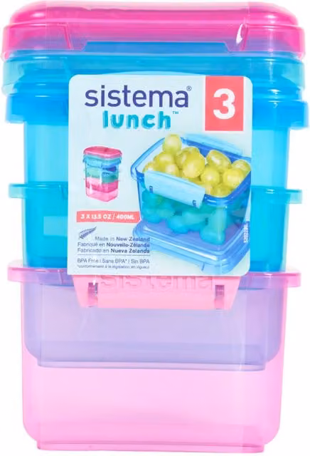 Sistema Pack of 3 Multicolour Plastic Clip Lunch Containers
