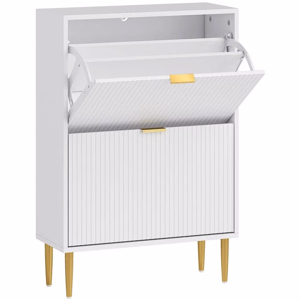 Wyld Haus Baviva White Shoe Cabinet with Gold Accents and Ribbed Front, W/D/H: 60 x 24 x 91.5 cm – 2