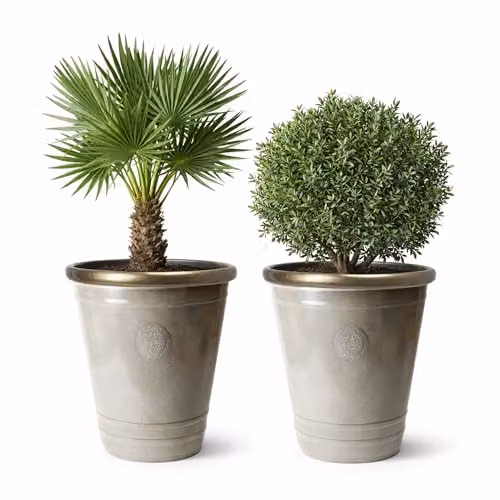 Jack Stonehouse JSH 75L Outdoor Garden Planter, Grey and Gold Sandstone Effect Round Flower Pot with Brass Rim, Diameter: 53 cm – 1