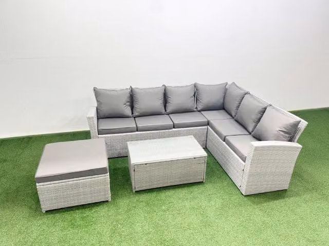 Fimous Garden 7 Seater Outdoor Rattan Garden Sofa Set in Light Grey