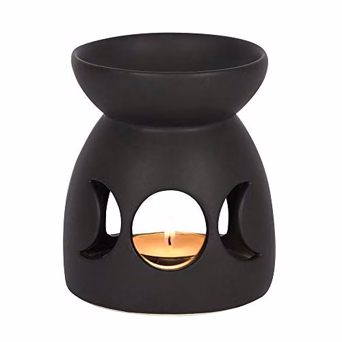 Something Different Black Ceramic Triple Moon Cut Out Tealight Oil Burner W: 10.5 cm, D: 9 cm