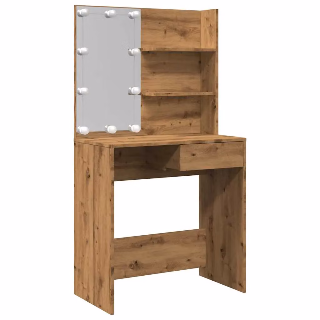 Berkfield Home Artisan Oak Dressing Table with LED in Brown, W: 74.5 cm, D: 40 cm, H: 141 cm – 2