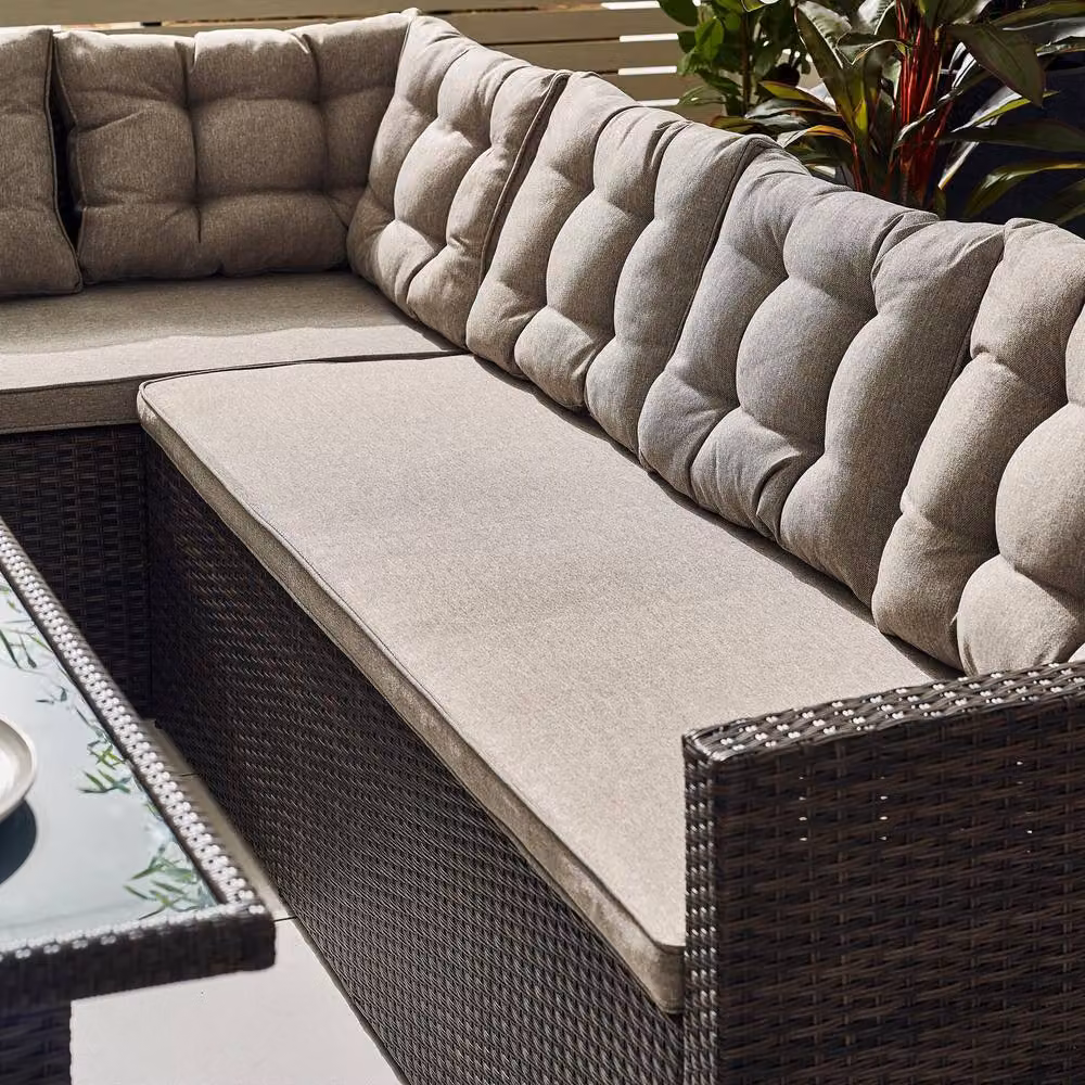 FurnitureboxUK Marbella 9 Seat Grey Rattan Garden Dining Set with Grey Cushions and Glass Table Top, Brown – 3