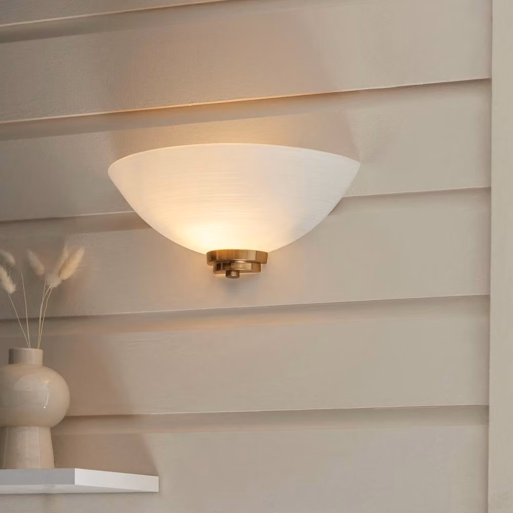 Netlighting Welles Flush Wall Uplighter in White Glass and Brass with E27 Socket – 2