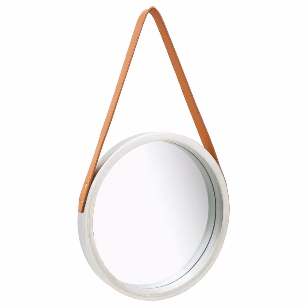 Berkfield Home Round Wall Mirror with Strap, Silver and Brown, Diameter: 40 cm
