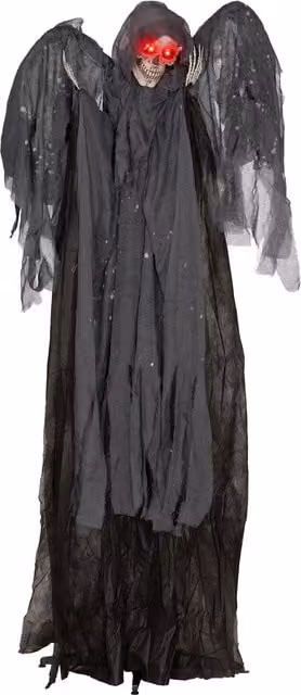 HOMCOM Winged Grim Reaper Outdoor Halloween Animatronic Decoration with Sound Activated Light Up Eyes and Sound Effects, Black, Height: 195 cm