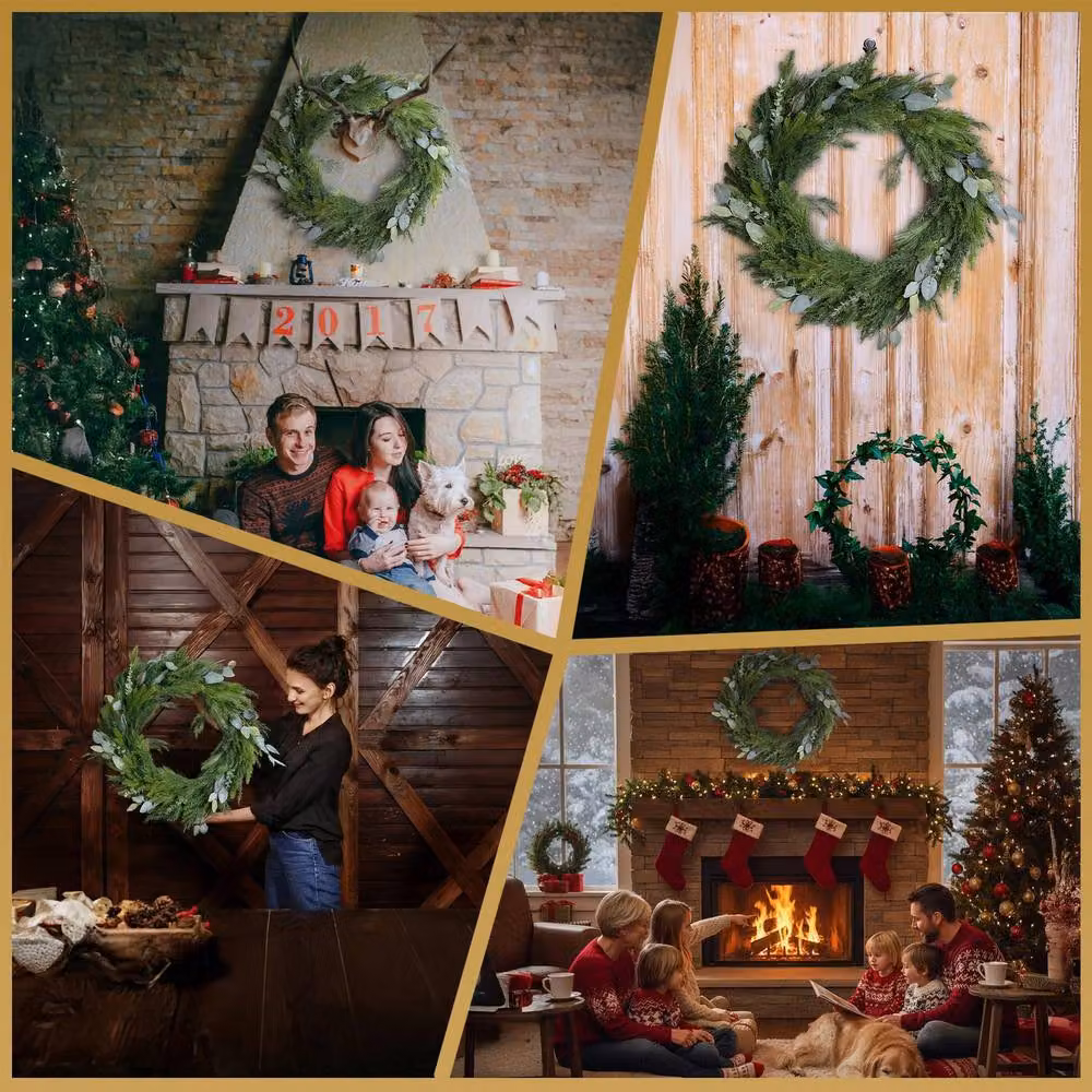 Shatchi Green Christmas Wreath with Leaves, Diameter: 100 cm – 7