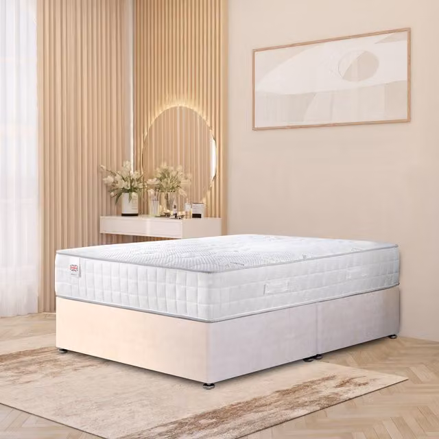 Horizona Hybrid Upholstered Velvet Bed with Knit Mattress in White and Yellow, W/D/H: 120 x 200 cm