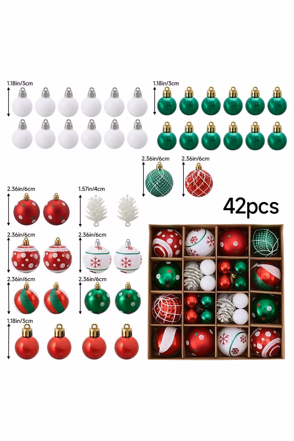 Living and Home 42-Piece Multicoloured Christmas Ornament Set with Glass Baubles and Pinecones – 6