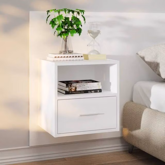 Berkfield Home Set of 2 White Wall-mounted Bedside Cabinets