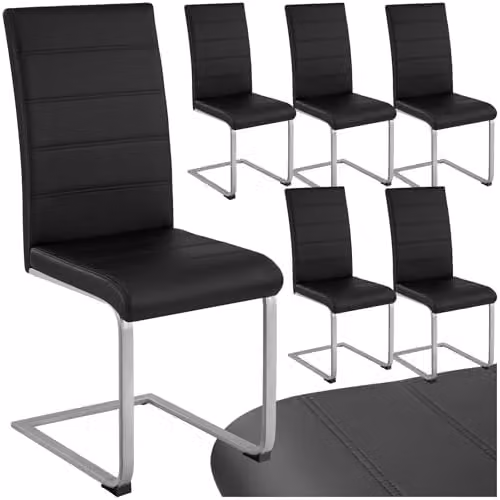 tectake Set of 6 Bettina Dining Chairs in Black with Synthetic Leather and Metal Cantilever Base – 1