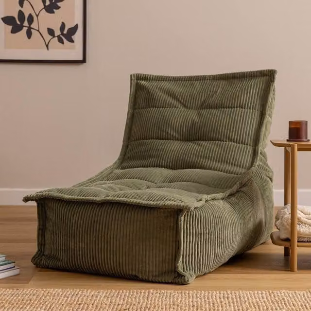icon Scandi Corduroy Bean Bag Lounger in Green