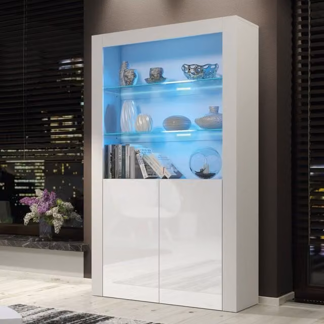 Creative Furniture Modern White Display Cabinet with Glass Doors and Integrated Lighting – 1