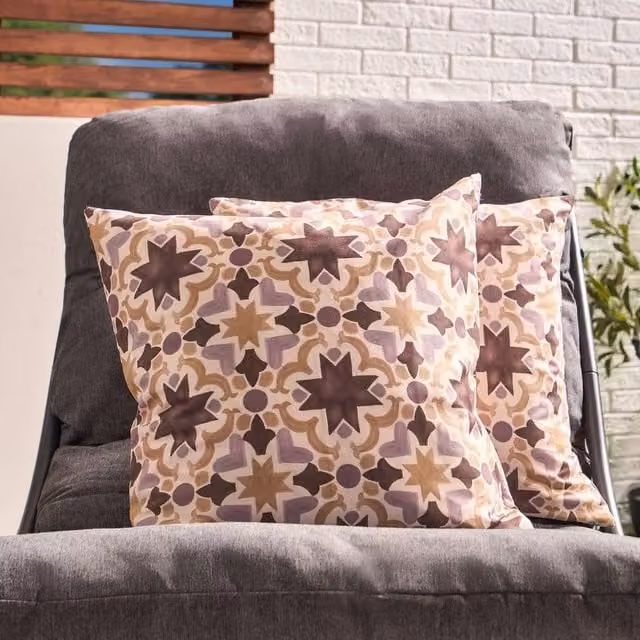 OHS Set of 2 Mediterranean Tile Print Outdoor Garden Cushion Covers, Natural/Beige/Multicolour, W/D/H: 45 x 45 x 45 cm