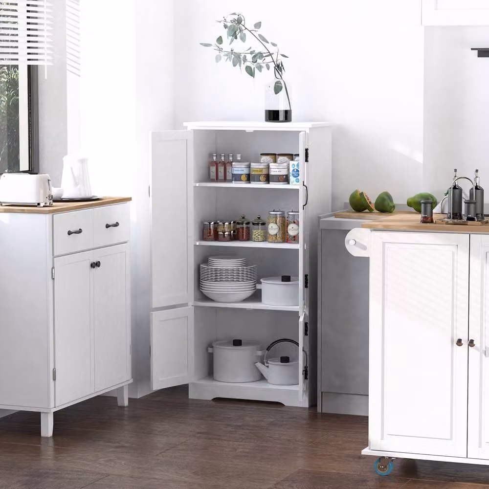 STILVORA White MDF Freestanding Storage Cabinet with 4 Hinged Doors and Adjustable Internal Shelves – 4