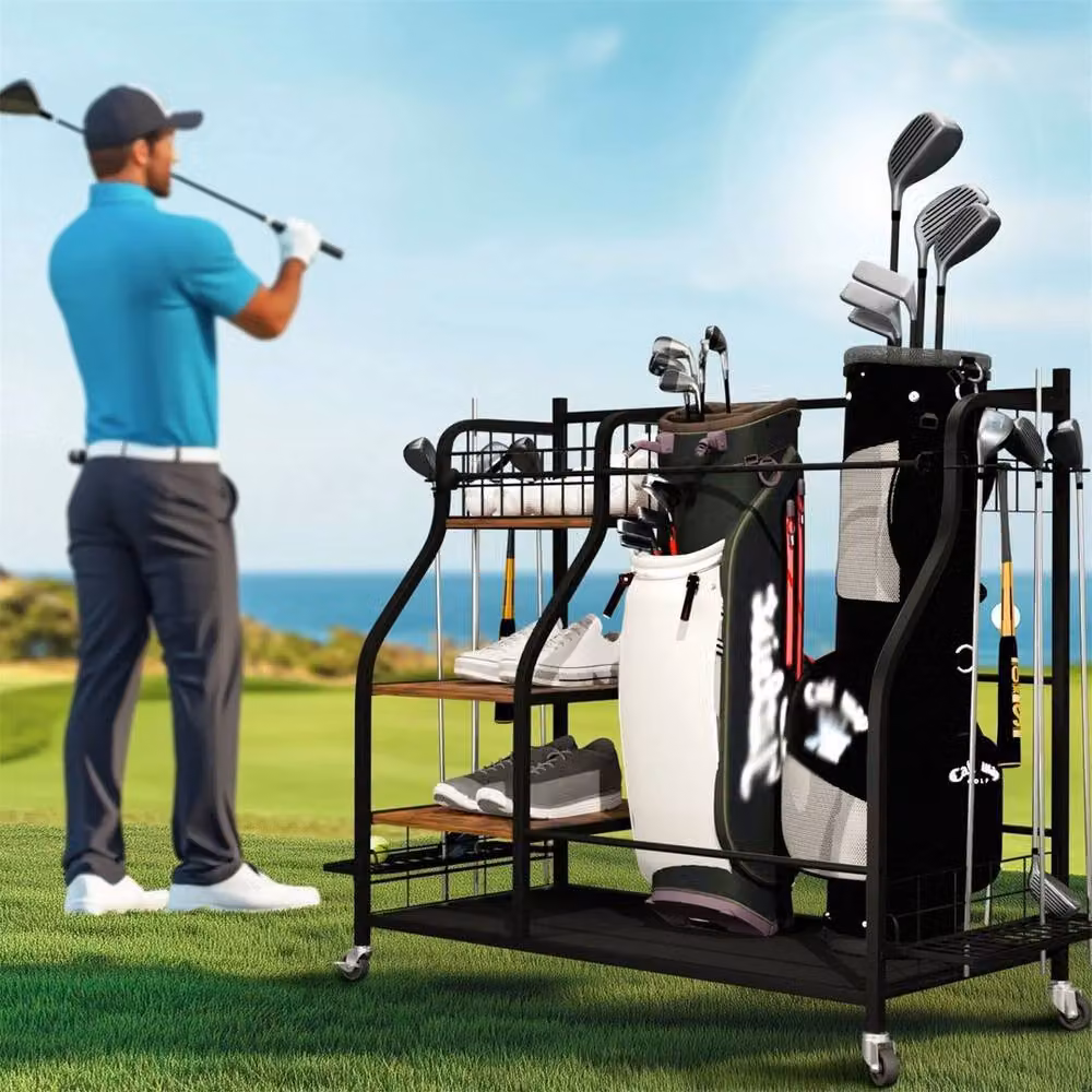 FLAVORA Mobile Golf Bag Storage Rack Holder in Black – 3