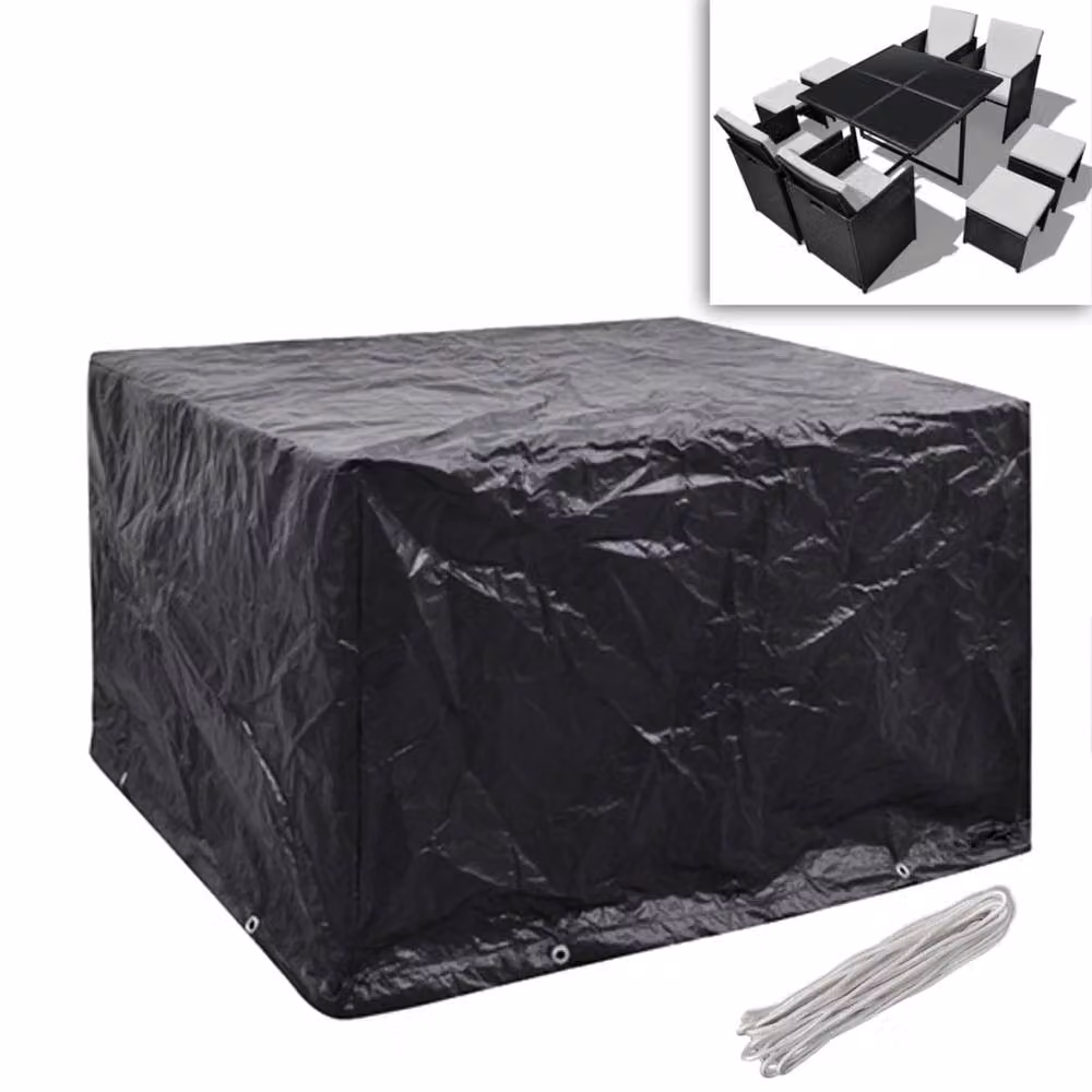 Berkfield Home Durable Water Repellent Garden Furniture Covers for 4 Person Poly Rattan, 2 Pack, Black, W/D/H: 113 x 113 x 73 cm – 3