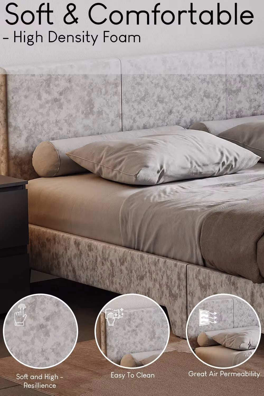 Vida Designs Victoria King Size Bed Frame in Silver Velvet Fabric with Storage W/D/H: 180 x 200 cm – 4
