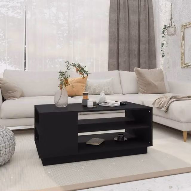 Berkfield Home Modern Black Rectangular Coffee Table, W/D/H: 102 x 55 x 43 cm