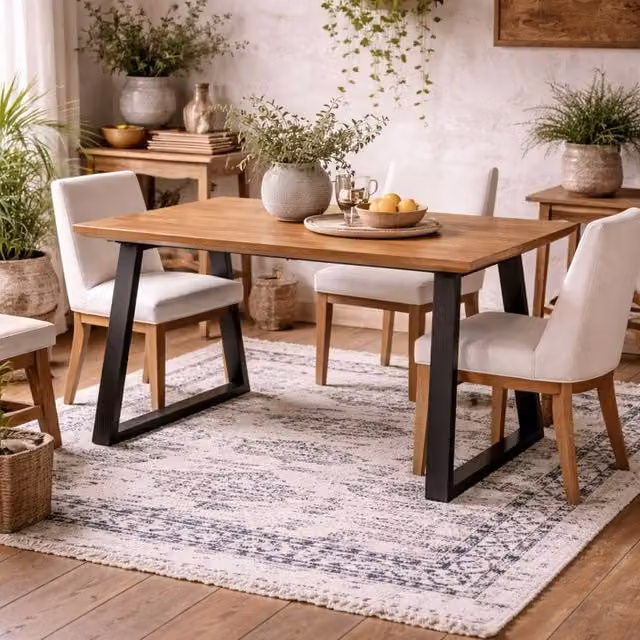 Wyld Haus Balbriggan Rectangular Dining Table in Brown Wood with Black Metal Legs, W/D/H: 90.0 x 76.5 x 90.0 cm – 1