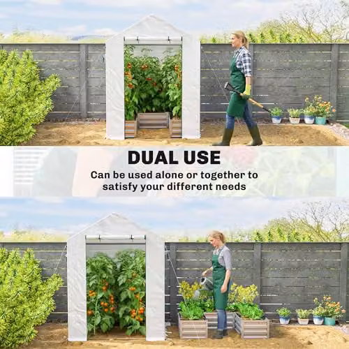 Outsunny Small White Greenhouse with Raised Garden Bed and Roller Door, W/D/H: 141 x 141 x 190 cm – 3