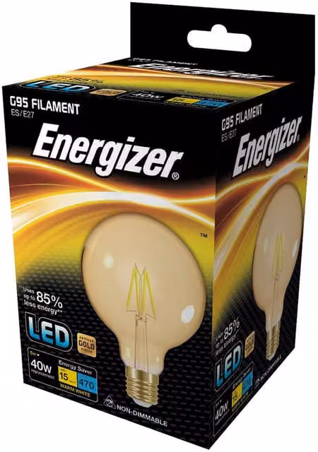 Energizer Warm White Vintage LED Gold Filament Bulb, E27, 470 Lumens