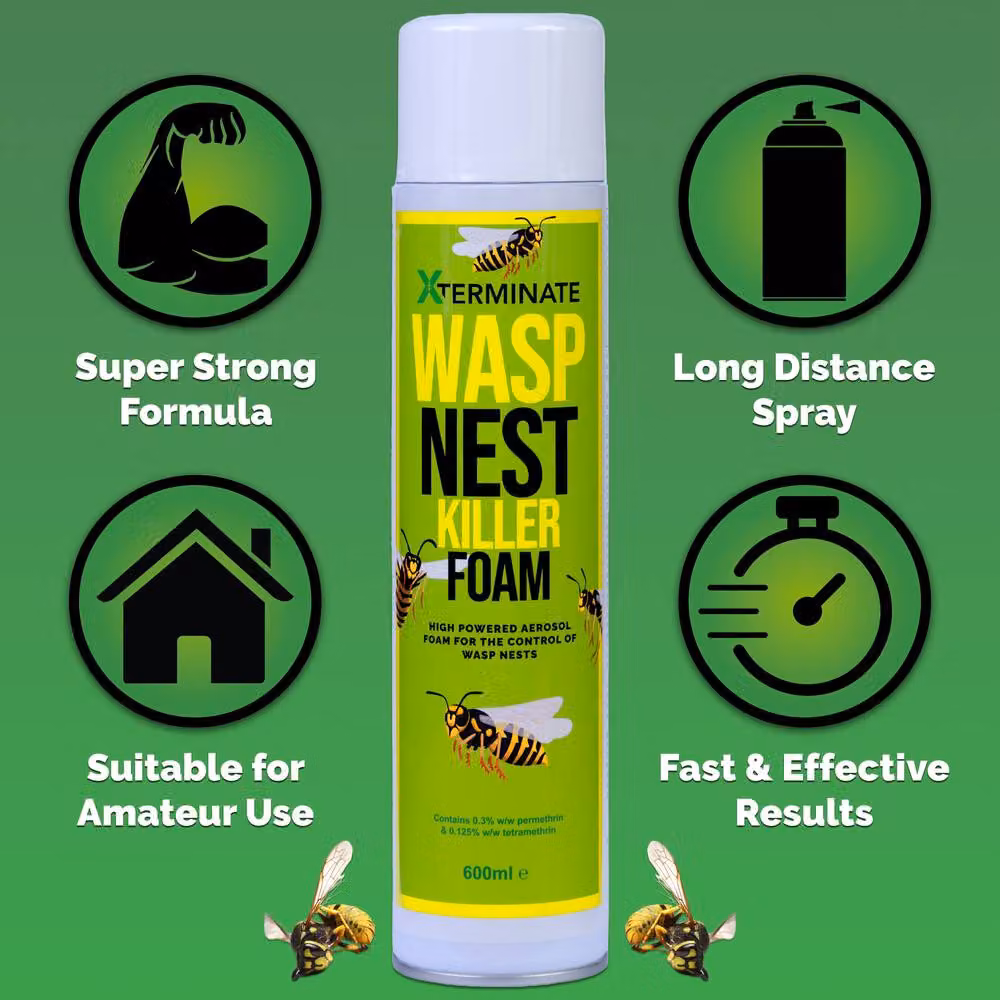 Xterminate Wasp Nest Killer Spray Foam with 5m Long Reach for Indoor and Outdoor Use, White, 1 Pack – 3