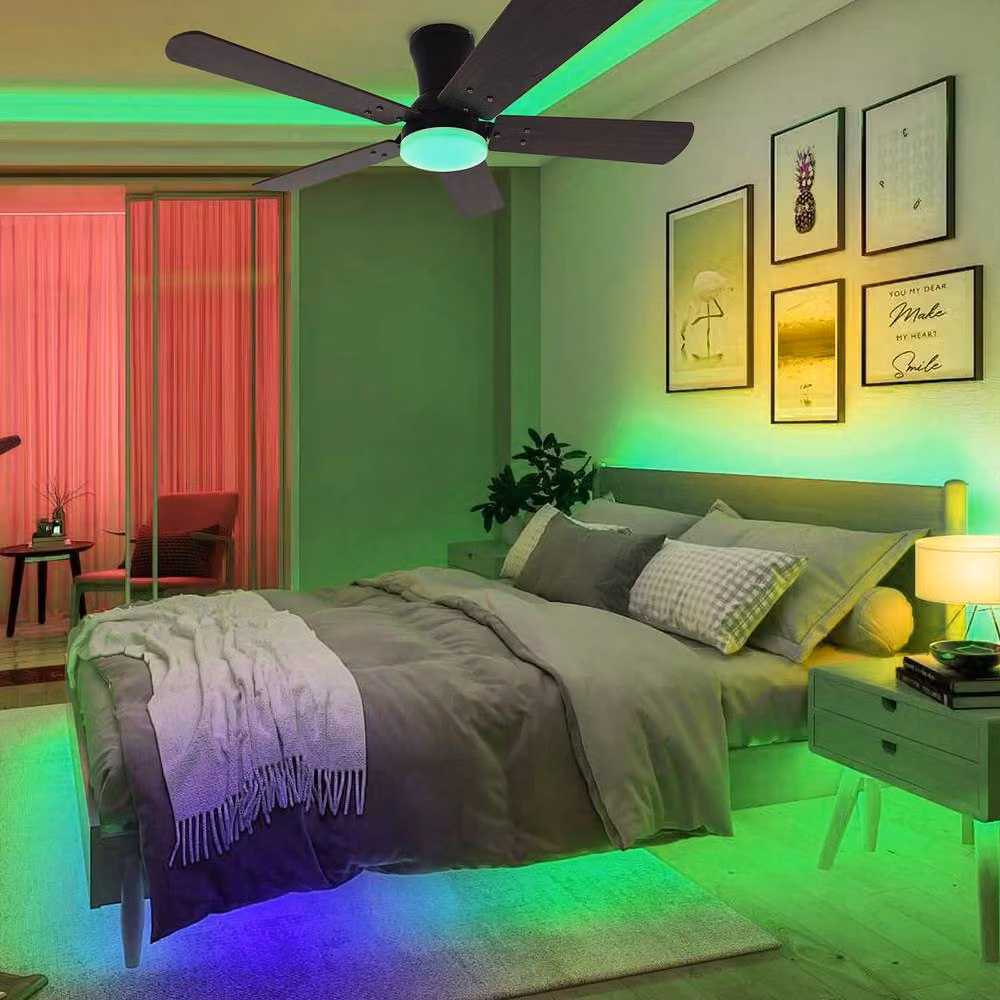 NIVOR Modern Dimmable LED Ceiling Fan with RGB Light and Remote Control in Brown – 7