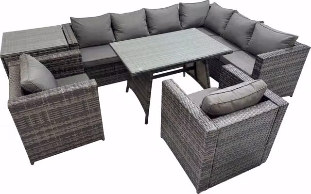 Fimous Dark Grey Rattan Patio Furniture Set with Dining Table, 2 Chairs and Side Table