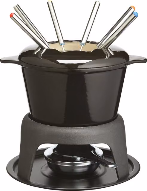 MasterClass Cast Iron Enamelled Fondue Set in Black