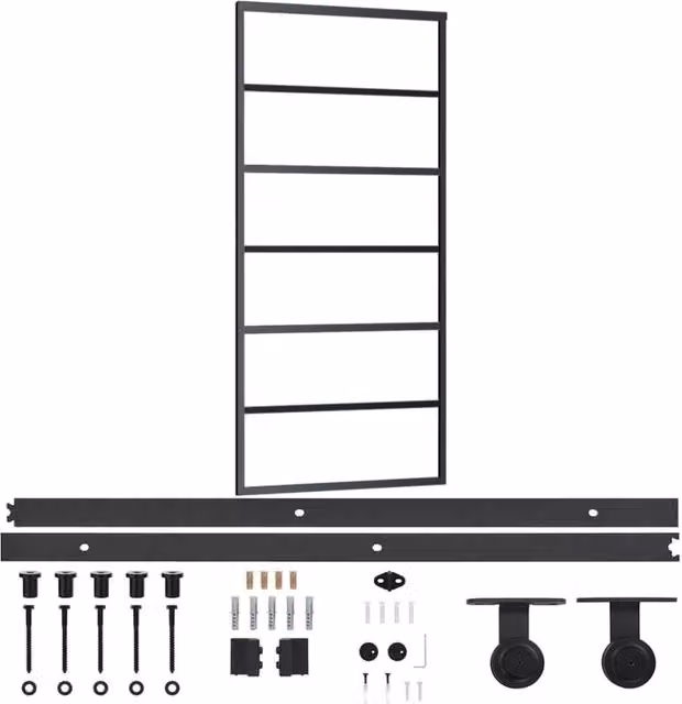 Berkfield Home Sliding Glass and Aluminium Door with Hardware Set, Black, W: 90 cm, H: 205 cm