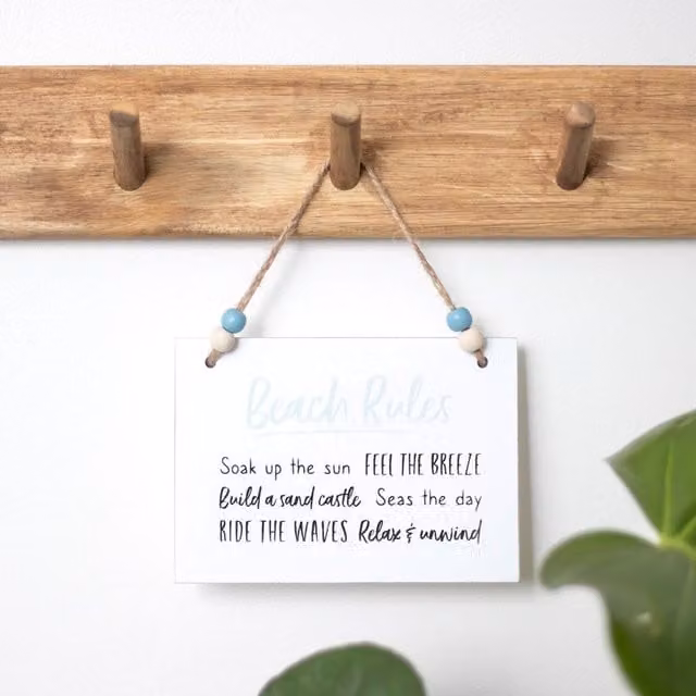 Kingsbury Gifts Small Hanging Beach Rules Novelty Sign, White, 14 cm