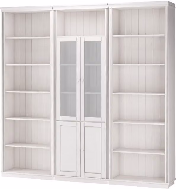 Dorel Anita Wall Unit 7 Tall Display Vitrine in White Lacquer with Glass Doors