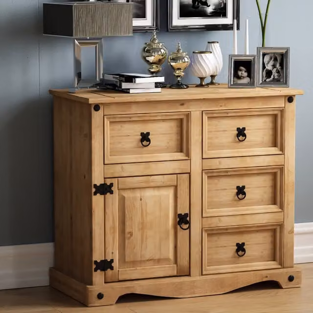 Vida Designs Rustic Brown Waxed Pine Small Sideboard