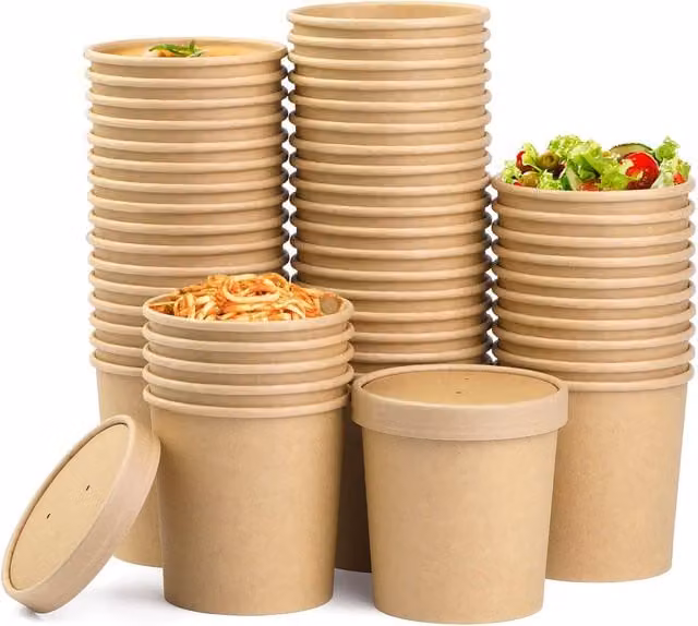 ECONX Disposable Brown Kraft Takeaway Paper Containers with Lids, Brown, 450ml, Pack of 200