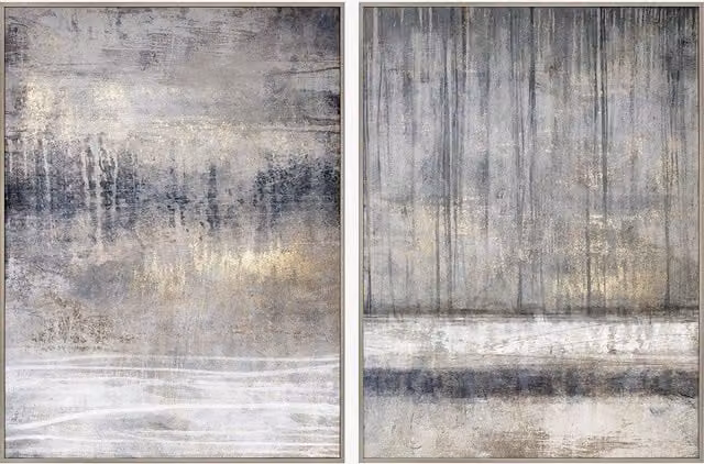 Perch & Parrow Stormy Duo Abstract Framed Canvas Wall Art in Blue and Grey