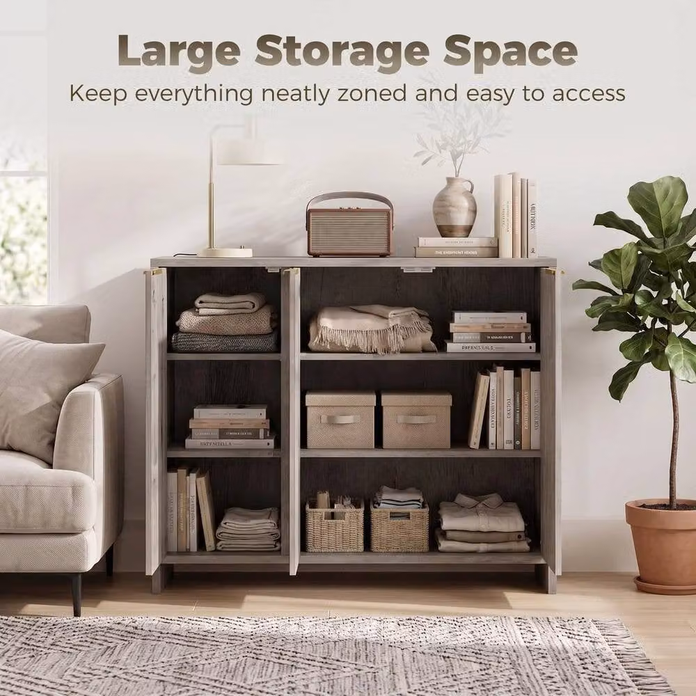 KORVIXA Modern Grey Sideboard Cabinet with 3 Doors, W/D/H: 100 x 100 x 100 cm – 3