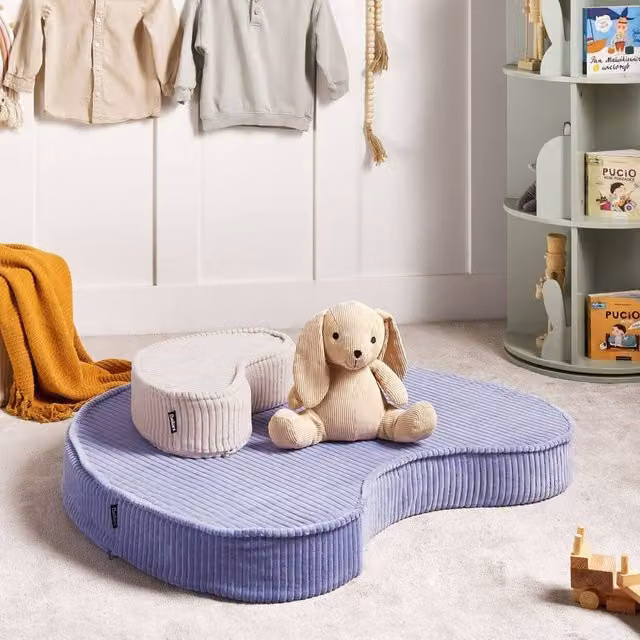 Wyld and Coco Violet and Beige Floor Cushion Set in Cotton Velvet Ribbed Corduroy – 1