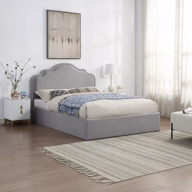 Home Treats Grey Upholstered Ottoman Storage Bed Frame with Lift Up Base, 180 x 200 cm